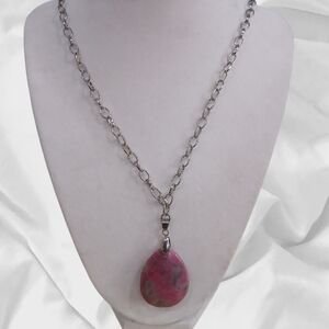 Pink and Silver Teardrop Pendant Necklace